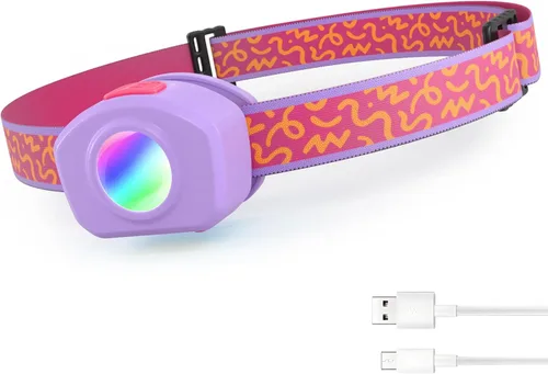 Miniatura 11 de EverBrite Linterna frontal LED recargable para niños con modo RGB y diadema ajustable, 3 modos multicolor para acampar, leer, explorar, Halloween