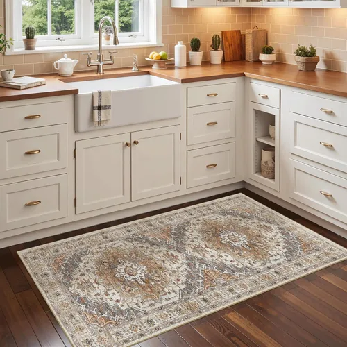 Miniatura 945 de Madane Tapete lavable de 2 x 10 pies para pasillo, cocina, recibidor, clásico, suave, antideslizante para interiores, casa de campo, baño, sala