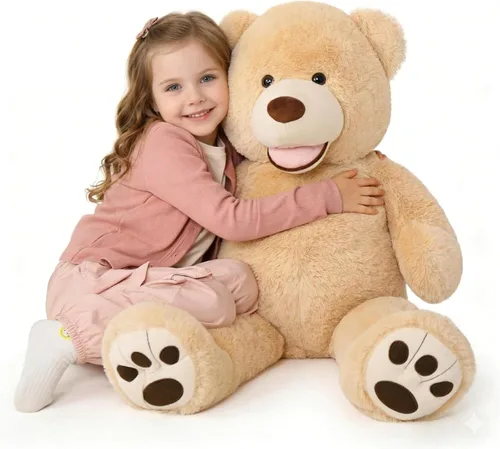 Miniatura 44 de MaoGoLan - Oso de peluche gigante de 52.0 pulgadas, peluche grande color canela con lindo moño y huellas, peluche suave de oso con moño para regalar