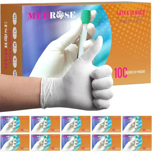 Miniatura 8 de Guantes de látex MedRose pequeños - 100 guantes de goma - Guantes desechables sin polvo, impermeables, blancos