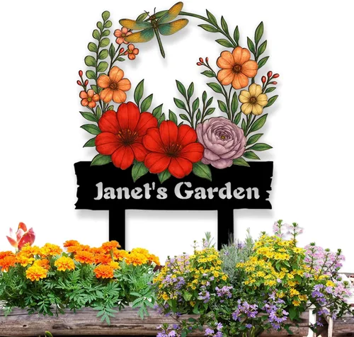 Dyoart Letreros de jardín personalizados con estaca, decoración de jardín colorida para exteriores, decoraciones de patio al aire libre, letrero