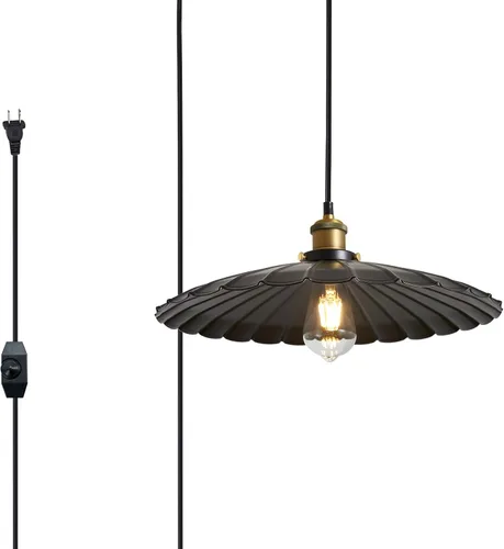 Miniatura 13 de Lámpara colgante negra, lámpara colgante retro de 9.8 pulgadas para dormitorio, luces colgantes brillantes de cocina, sala de estar, 6.5 pies