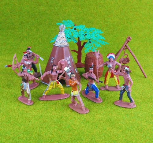 Miniatura 4 de NWFashion 55 unids/set West Cowboys American Indians Figura de plástico Playset Accesorios
