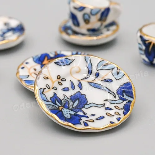 Miniatura 3 de Odoria 1:12 Miniatura 15pcs porcelana azul Chintz taza de té Set (azul)