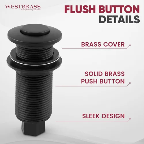 Miniatura 4 de Westbrass ASB-B3-19 - Interruptor de aire de repuesto para eliminación de desechos en la parte superior del fregadero, botón empotrado, bronce