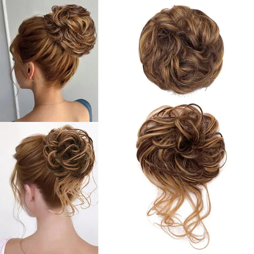 Miniatura 10 de KETHBE Moño desordenado, extensión de moños de pelo despeinado, banda elástica para el cabello, moño rizado para mujeres (negro)