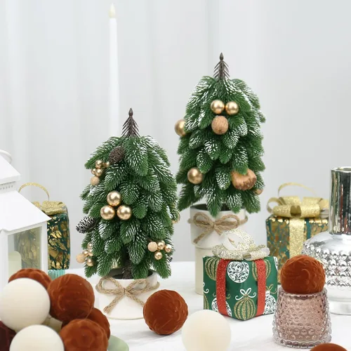 Miniatura 6 de 2 piezas de árbol de Navidad pequeño, piña de bayas doradas artificiales, mini decoración de árbol de Navidad de mesa, para bodas, vacaciones