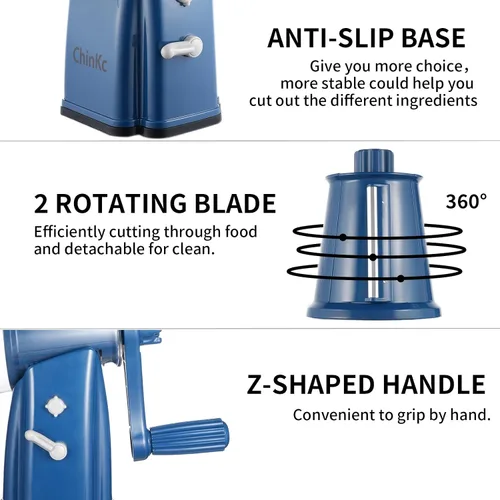 Miniatura 6 de Rallador rotativo de queso mejorado con asa, base de succión fuerte, rebanador giratorio multiusos con 5 cuchillas intercambiables para hielo