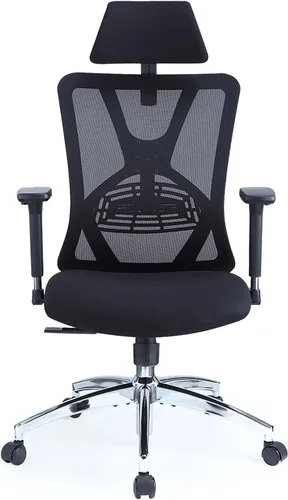 Ticova Silla de oficina ergonómica, silla de escritorio con respaldo alto con soporte lumbar ajustable, reposacabezas y reposabrazos de metal 3D