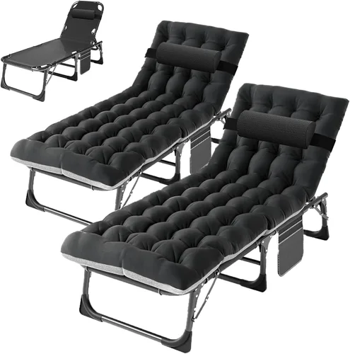Miniatura 19 de ABORON Silla de bronceado resistente, silla de descanso plegable de 5 posiciones para exteriores con almohadilla, silla de playa portátil para tomar