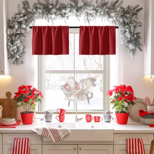 Miniatura 43 de XTMYI Cortinas de tela impermeable de 30 pulgadas para ventana de baño, cocina, mini ducha, pequeños paneles de cortina opacas cortos, juego de 2