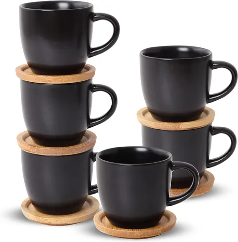 Miniatura 12 de HASENSE Juego de 6 tazas y platillos de espresso de 3 onzas, tazas Demitasse con asa para bebidas de café, café con leche, capuchino, café moca