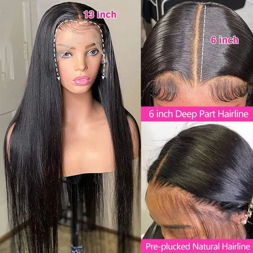 Miniatura 3 de tobasew Pelucas de cabello humano lacio con encaje frontal transparente HD de 13 x 6 pulgadas, densidad 200, pelucas de cabello humano para mujeres
