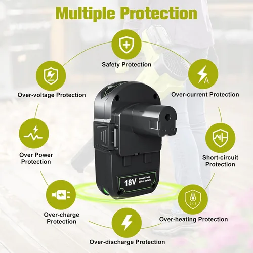 Miniatura 2 de Paquete de 2 paquetes actualizados de 4000 mAh de repuesto para batería Ryobi 18V P107 compatible con batería Ryobi de 18 V ONE+ P102 P103 P104 P105