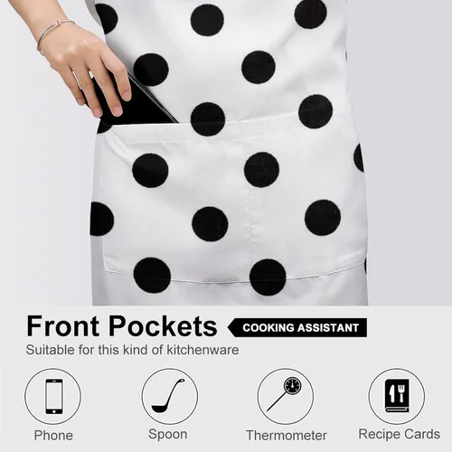 Miniatura 5 de Personalized Polka Dot Adult Apron, Kitchen Cooking Aprons for Woman Man, Adjustable Bib Apron with Pocket for Baking, BBQ Crafting Outdoors, Dining