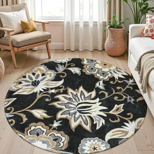 Miniatura 68 de Lahome - Tapete floral con estampado de cachemira, lavable, antideslizante, pequeño, anti-manchas, suave, para baño, entrada, dormitorio, Negro