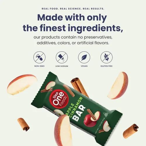 Miniatura 8 de Step One Foods Barras de manzana y canela, esteroles vegetales saludables para el corazón, omega 3 y fibra dietética sin gluten, sin OMG, veganas