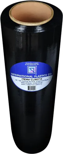 International Plastics Co. Película elástica negra de 18 pulgadas, envoltura de 1500 pies, 7 capas, calibre 80, resistencia industrial, 800%