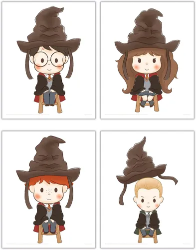 Miniatura 25 de Harry Potter - Banderas de la casa de Hogwarts - Gryffindor - Slytherin - Ravenclaw - Hufflepuff - Diseño geométrico - Juego de cuatro arte de pared