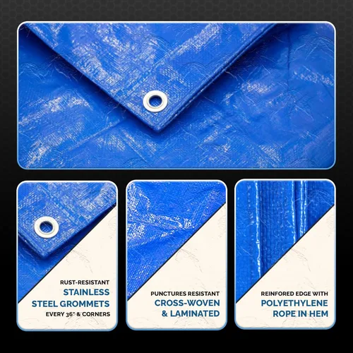 Miniatura 3 de Tarps - Lona azul impermeable de 20 x 30 pulgadas, lona de 5 milésimas de pulgada de grosor para exteriores, lona de protección multiusos