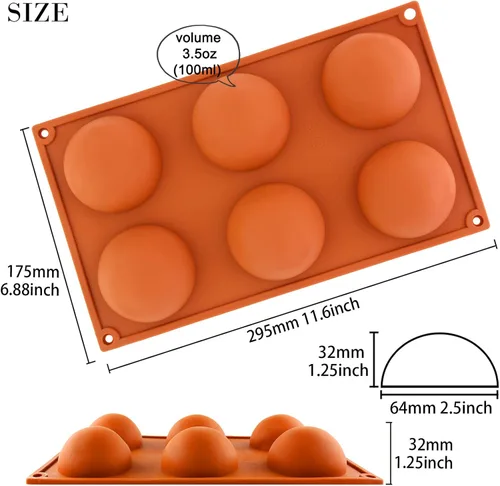 Miniatura 3 de Funshowcase Bandeja grande del molde del silicón del chocolate de la bóveda del hemisferio de la media esfera de 6 cavidades