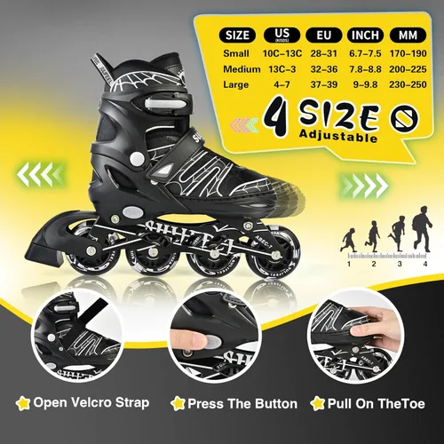 Miniatura 2 de SULIFEEL Patines en línea de unicornio arcoíris para niñas y niños, 4 tamaños, ajustables, con ruedas iluminadas, para niños principiantes F Spider