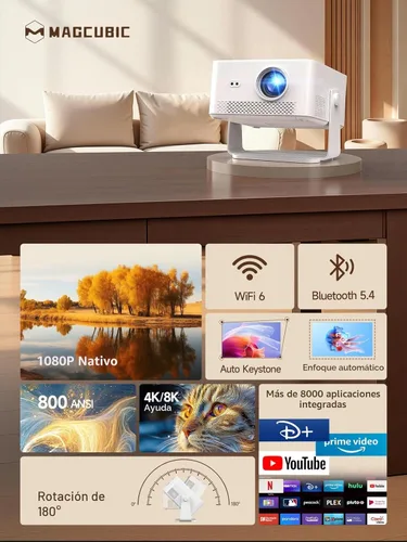 Miniatura 2 de [Android 14 y 800ANSI] Mini proyector Magcubic 4K 8K, compatible con proyector inteligente nativo 1080P con WiFi 6, Bluetooth 5.4, enfoque