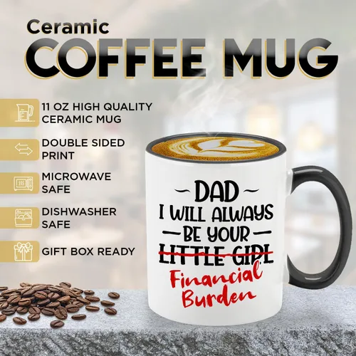 Miniatura 2 de Veracco Taza de café de cerámica con texto en inglés "Dad I will Always Be Your Little Girl" Financial Burden Financial Burden, taza para el mejor
