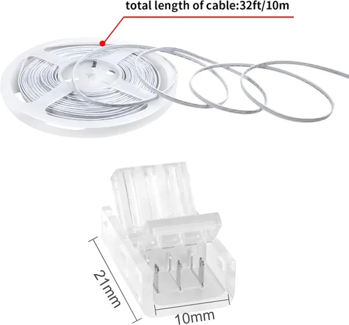 Miniatura 2 de RGBZONE Kit de conector LED de 3 pines de 0.394 in con cable de extensión de 3 pines de 32.8 pies y 10 piezas de tira LED de 3 pines para conectores