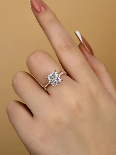 Miniatura 41 de Anillo de compromiso de corte cojín de 4 quilates para mujer, piedra blanca/amarilla grado 5A, circonita cúbica S925, plata, amarillo/blanco/oro rosa
