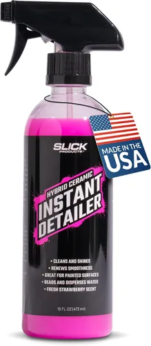 Slick Products Detallador instantáneo de cerámica híbrida: limpia, brilla y protege las superficies del automóvil, fórmula hidrofóbica, espray