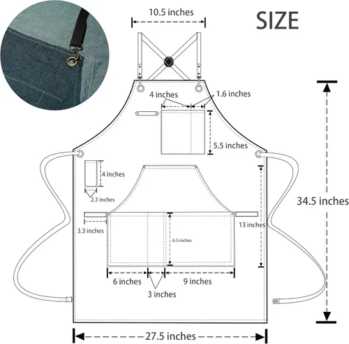 Miniatura 2 de Professional Unisex Chef Apron Cross-Back, Large Pockets, Water-Resistant Cotton Canvas