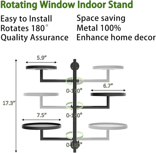 Miniatura 5 de Estantes giratorios de pared para plantas, estante de plantas para ventana, soporte de pared de metal de 3 niveles para múltiples plantas