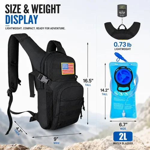 Miniatura 2 de Tactical Hydration Backpack 2L Water Bladder - Lightweight Durable Pack for Hiking, Running, Outdoor Adventures, Adjustable Straps & Leak-Proof