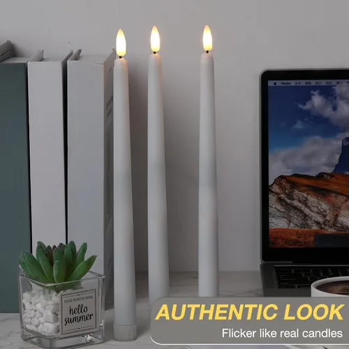 Miniatura 5 de Tuanse Paquete de 20 Velas Cónicas Blancas Sin Llama Parpadeantes a Granel Largas LED de Adviento Candelabros Operadas con Batería con Control Blanco