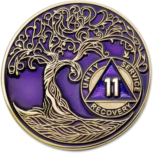Miniatura 63 de 20 Year Sobriety Mint Twisted Tree of Life - Medallón de recuperación AA chapado en oro, fichas y fichas, color negro