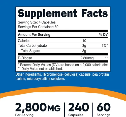 Miniatura 2 de Nutricost D-Ribosa 700 mg (2800 mg por porción), 240 cápsulas – Apto para vegetarianos, sin OMG, sin gluten
