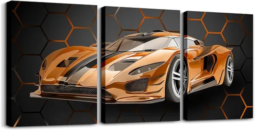 Miniatura 8 de Feelyou Cuadro azul de carreras para pared, 12 x 16 pulgadas, 3 piezas de autos deportivos de velocidad, lienzo para decoración de pared, diseño