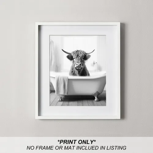 Miniatura 8 de heilkee Decoración de baño de vaca de las tierras altas en blanco y negro, divertido arte de pared de animales para baño, decoración moderna