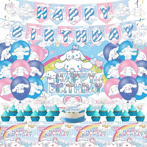 Wooacme Decoraciones de fiesta de cumpleaños: pancarta, globo, telón de fondo, decoraciones de remolinos colgantes, mantel, decoración de cumpleaños
