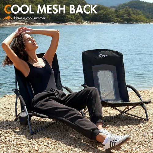 Miniatura 4 de PORTAL Sillas de Playa para Adultos, Camping, Bajas, Ligeras, Portátiles con Soporte para Tazas, Respaldo de Malla, Bolsa de Transporte para Arena