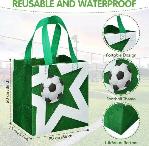 Miniatura 3 de Kigeli 60 bolsas de golosinas de fútbol, bolsas de regalo de fiesta de fútbol, reutilizables, no tejidas, bolsas de dulces con asas para fiesta