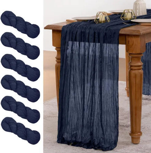 Miniatura 15 de MLMW Paquete de 6 Caminos de Mesa de Estopilla Azul Polvoriento para Revelación de Género Boho Gasa Rústica de Tela de Queso Camino de Mesa 160 Azul