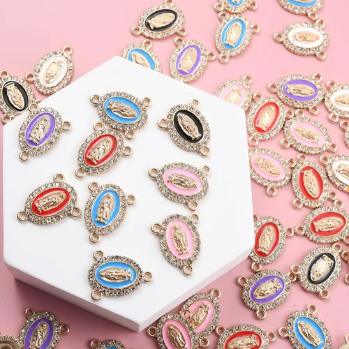 Miniatura 4 de 60 piezas de centro de mesa de rosario de 3 vías de color mixto, medalla de eslabones de Virgen María, diamantes de imitación de aleación esmaltada