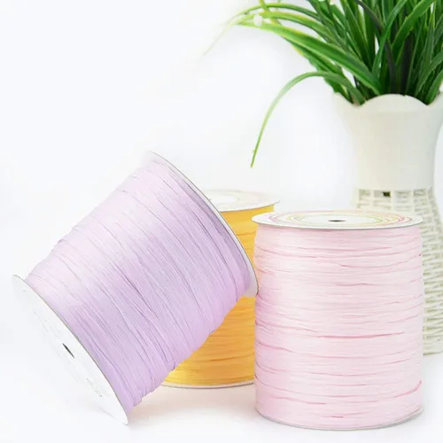 Miniatura 2 de 250 Metros/273 Yardas Raffia Ribbon Hilo de Raffia Hilo de ganchillo Azul Bolsa de ganchillo Hilo de paja Hilo de paja Hilo de rafia natural