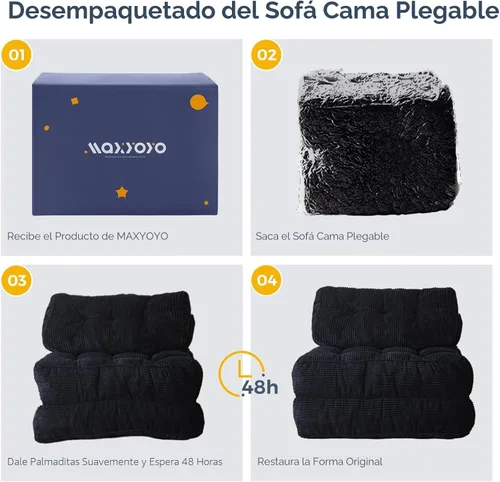 Miniatura 6 de MAXYOYO Sofá cama plegable, silla convertible con almohada, sofá plegable con soporte para la espalda, silla plegable portátil para cama, cómodo