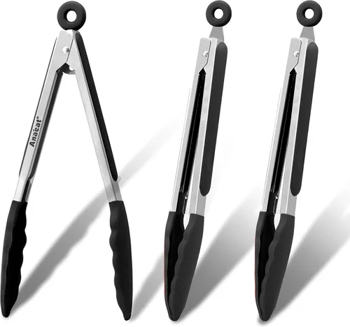 Miniatura 12 de Anaeat Pinzas de barbacoa resistentes de alta calidad para parrilla de cocina y barbacoa, pinzas de bloqueo de acero inoxidable antideslizantes de 3