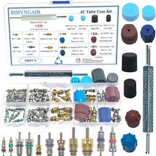 Miniatura 6 de Kit de núcleo de válvula de aire acondicionado, juego de tapas y núcleos de válvula, núcleo de válvulas de CA para automóvil y HVAC con tapas