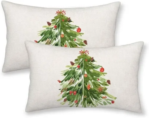Miniatura 22 de AEIOAE Juego de 2 fundas de almohada de Navidad de 12 x 20 pulgadas, color rojo ciervo, alce y ciervo, fundas decorativas de lino de Navidad