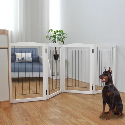 Miniatura 30 de ZJSF Puerta plegable independiente para perros, puerta de madera extra ancha blanca para cachorros, 6 paneles, puertas altas para mascotas